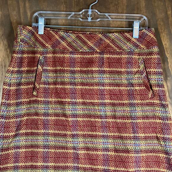 Talbots Womens Skirt Red Multicolor Tweed Plaid A-Line Side Zip Wool Blend 8 - Picture 2 of 10